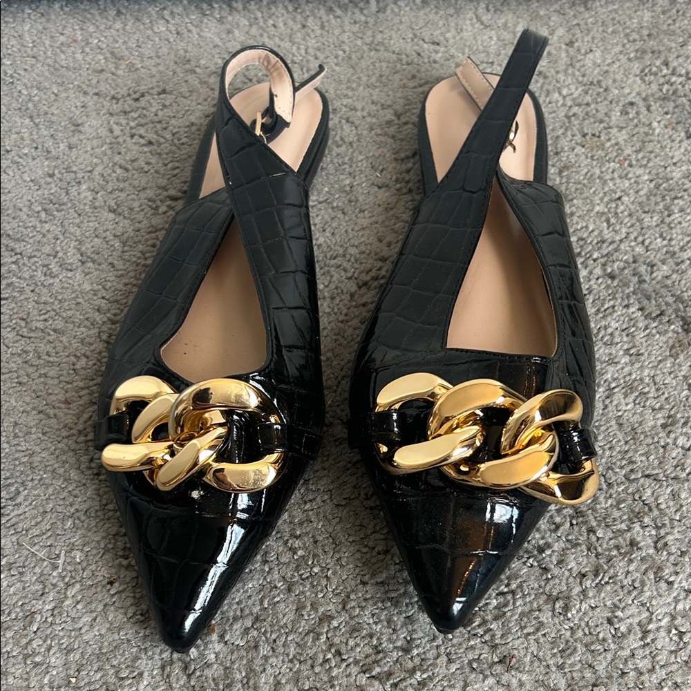 Black and Gold Women's Slingback Shoes
